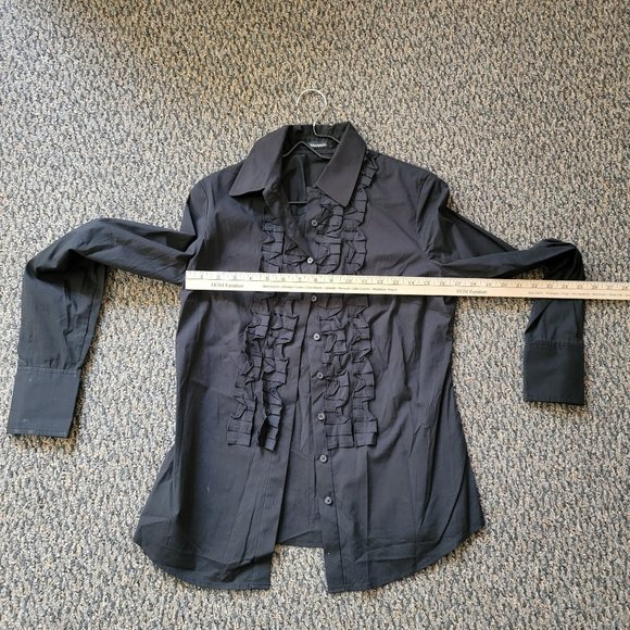 Elie Tahari Black Ruffled Tuxedo Shirt Size Medium - Picture 8 of 9